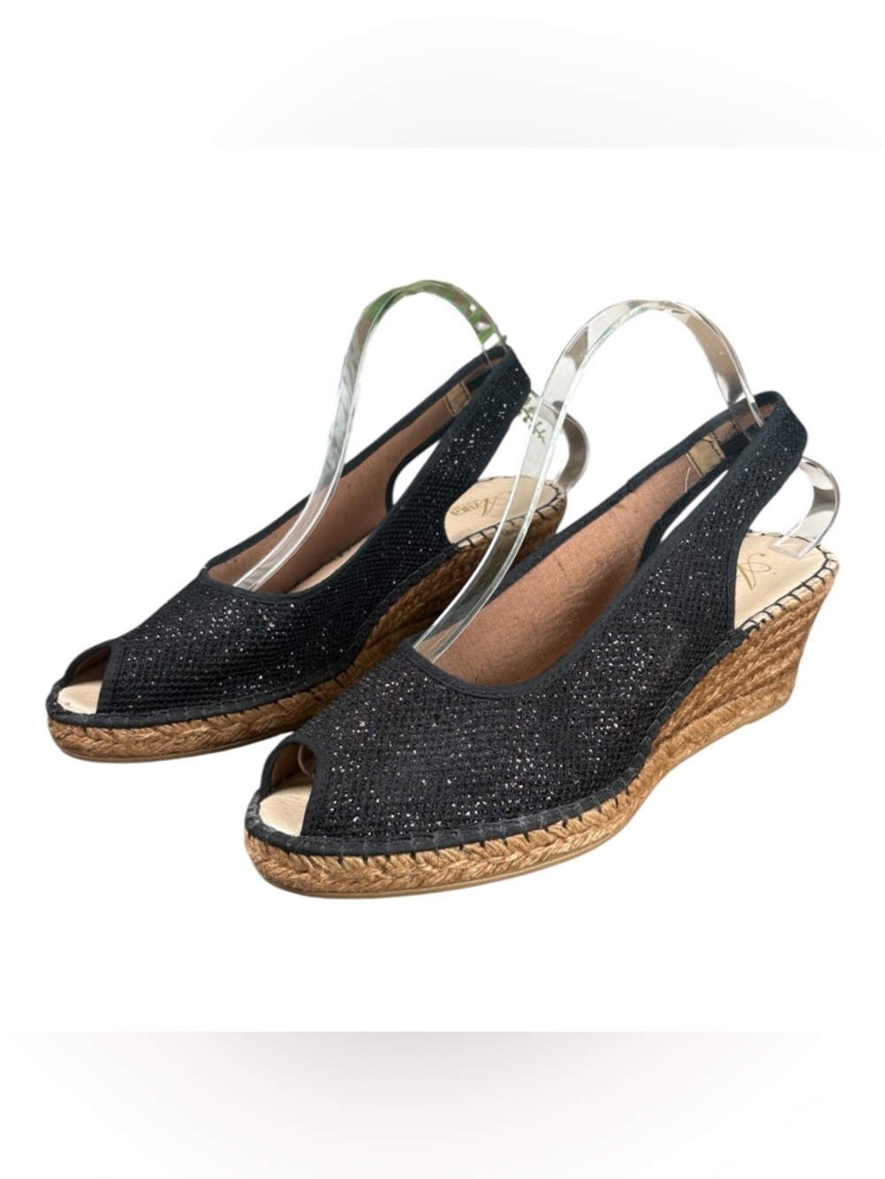 AZURA Black Espadrille Wedge Slingback Peep-Toe Espadrilles Size 9.5